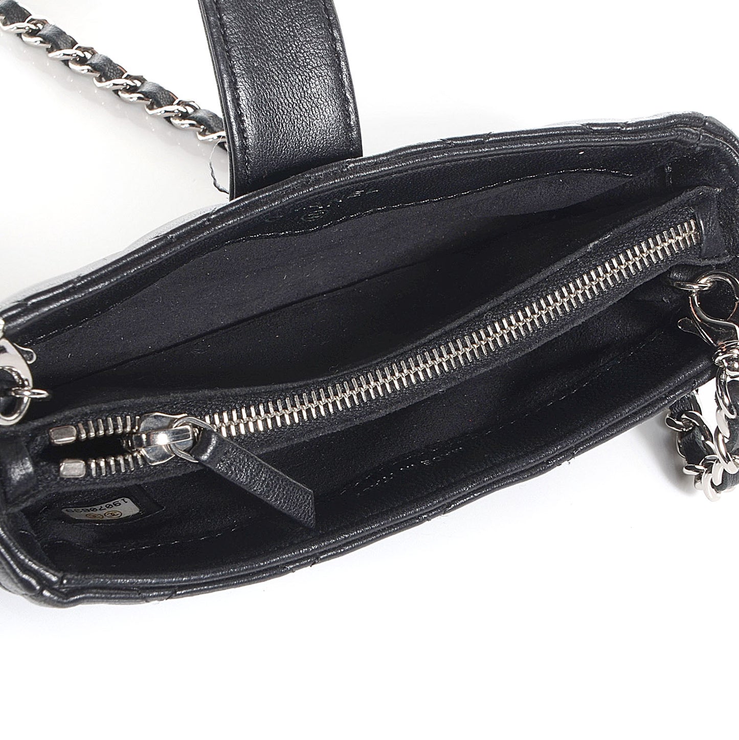 Lambskin Quilted Crystal Valentine Charms Mini Phone Holder Crossbody Bag Black