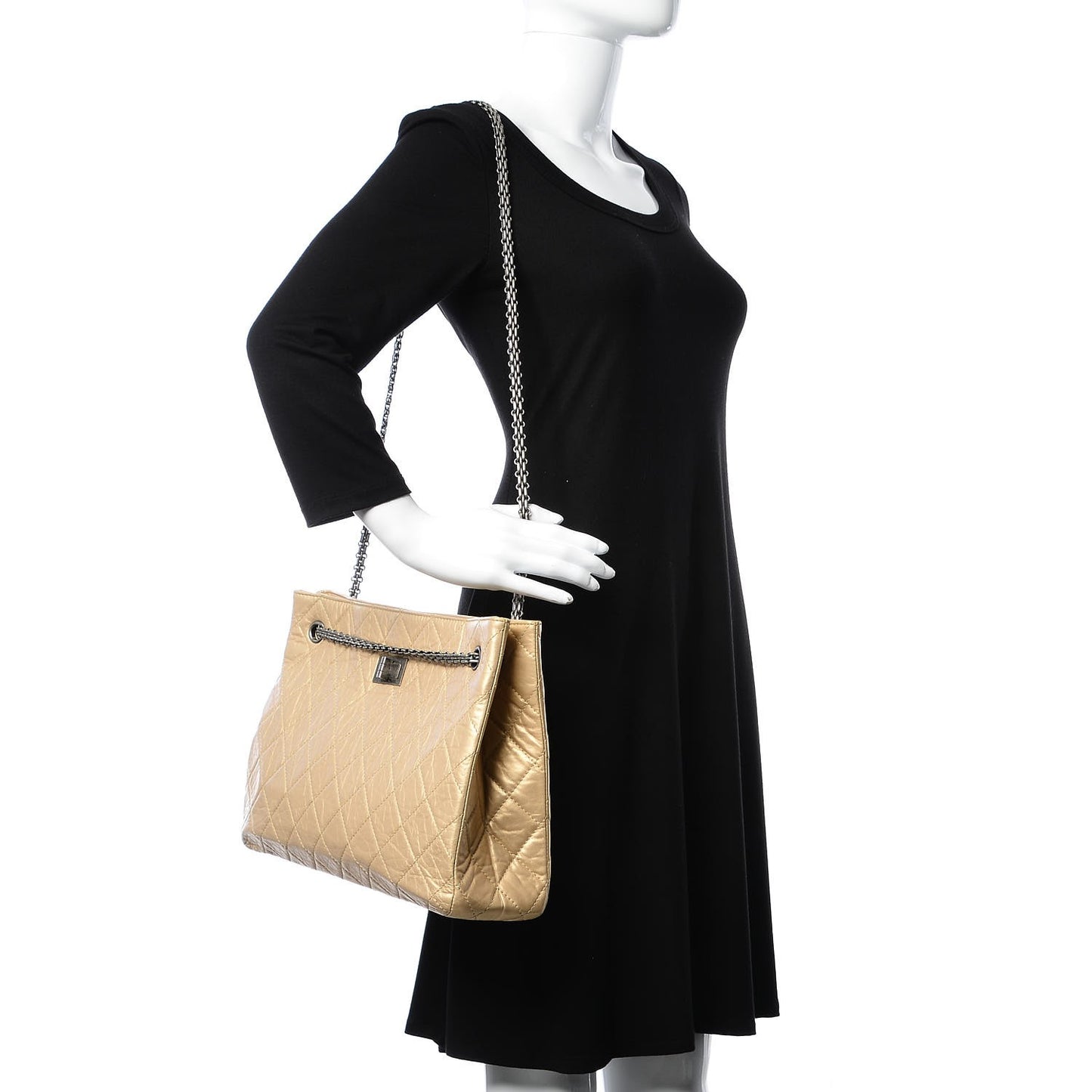 Metallic Aged Calfskin Quilted Reissue 2.55 Tote Light Gold