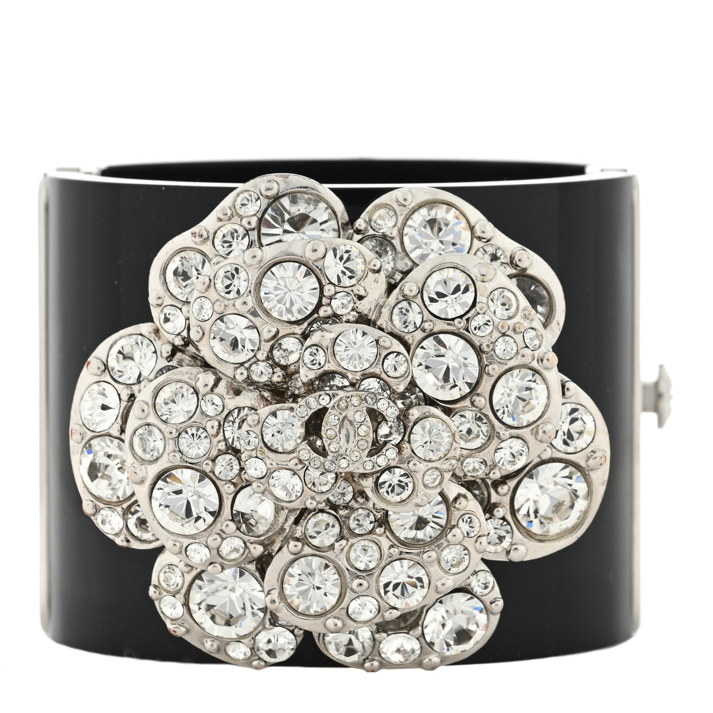 Resin Swarovski Crystal Camellia CC Cuff Black Silver