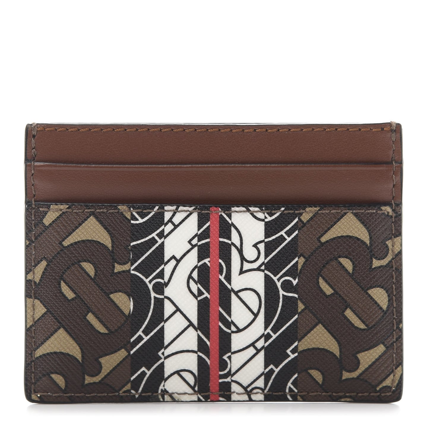 E-Canvas Monogram Stripe Card Case Bridle Brown