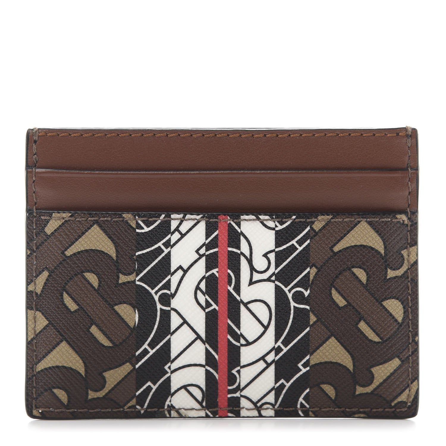 Burberry E-Canvas Monogram Stripe Card Case Bridle Brown 1 of 8