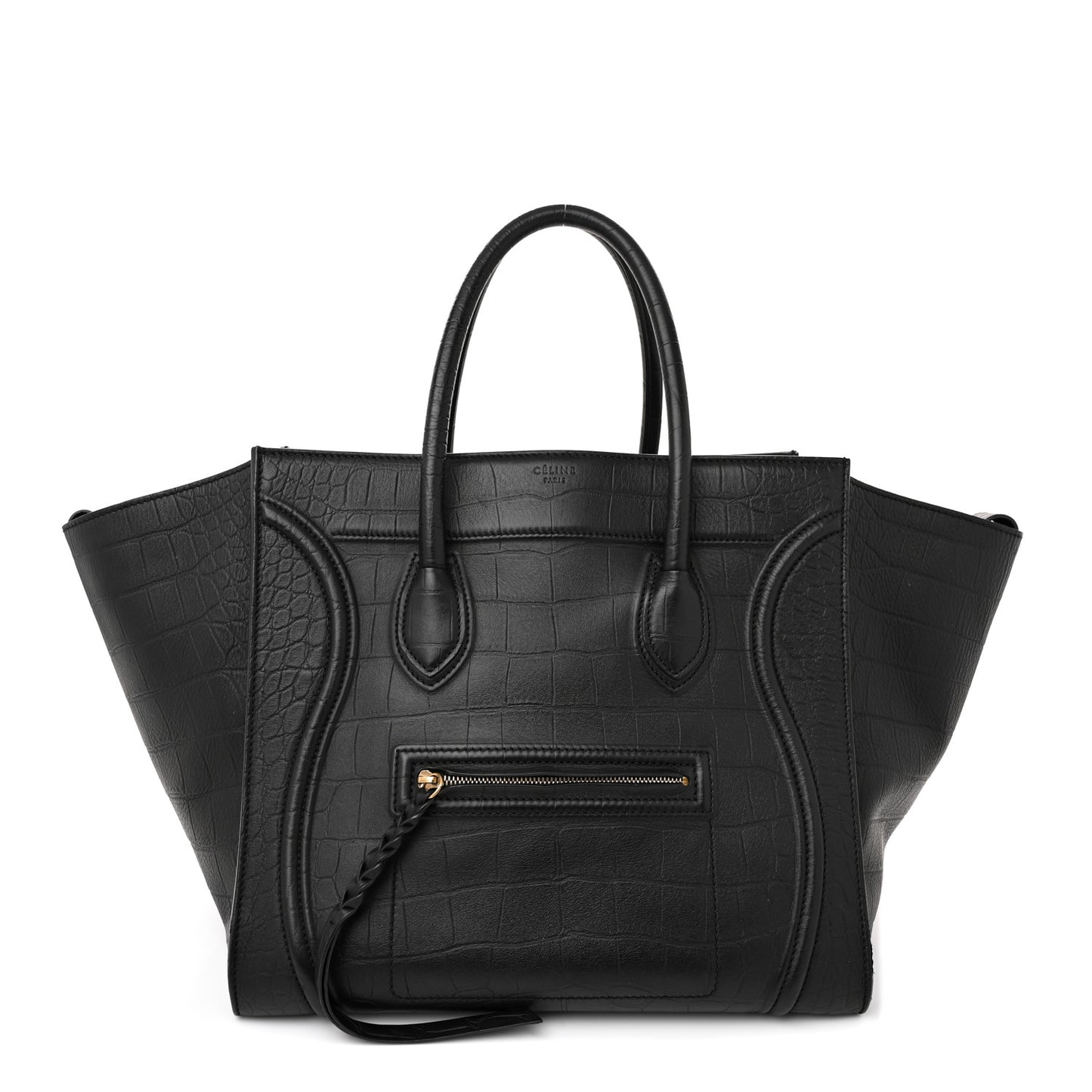 Crocodile Embossed Calfskin Large Phantom Luggage Black