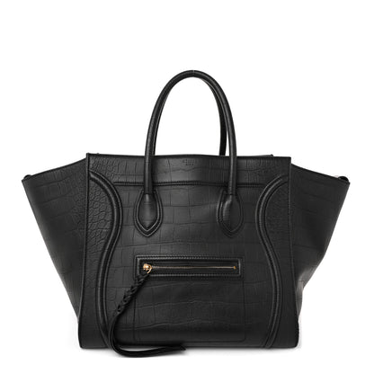 Celine Crocodile Embossed Calfskin Large Phantom Luggage Black 1 of 14