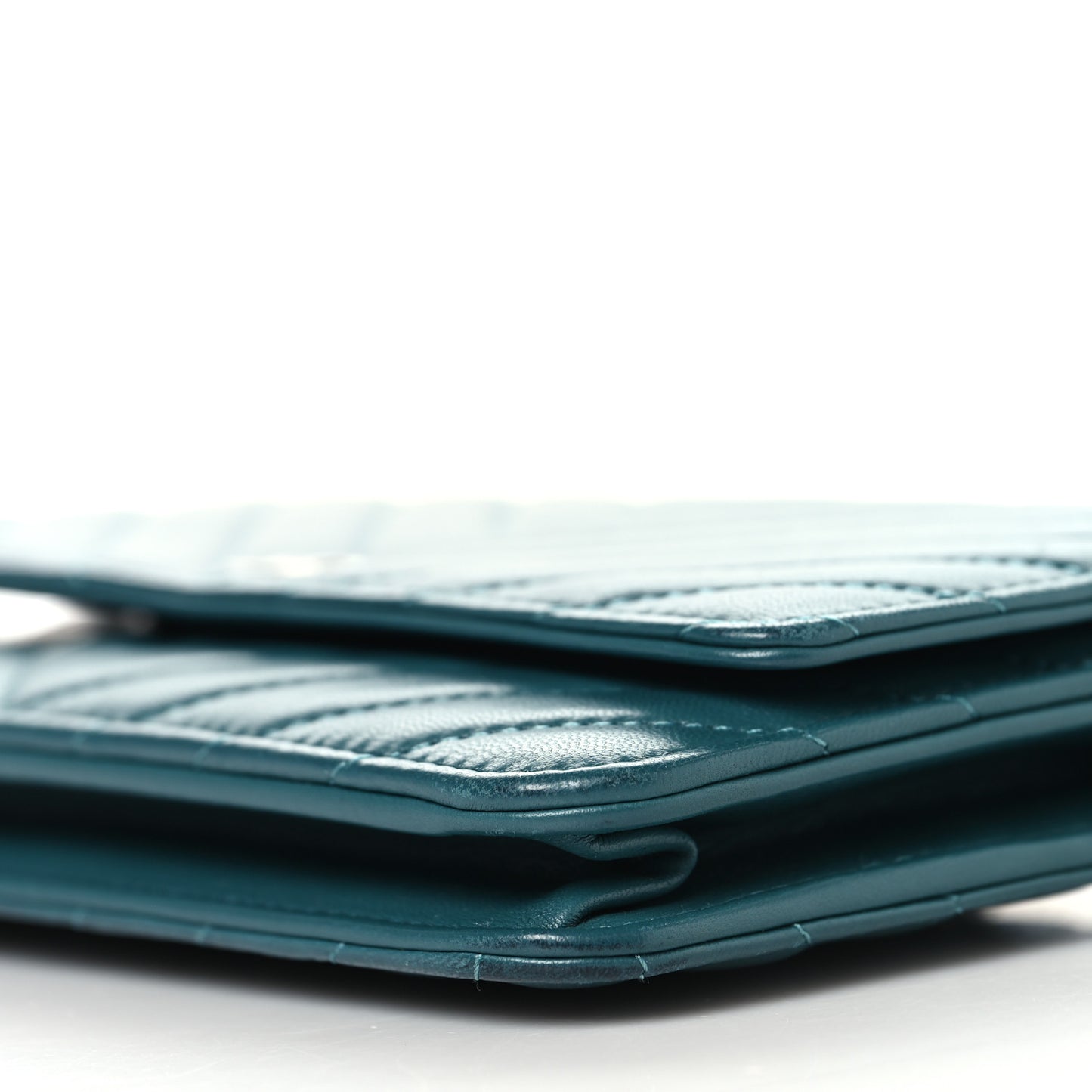 Lambskin Chevron Quilted Wallet On Chain WOC Turquoise