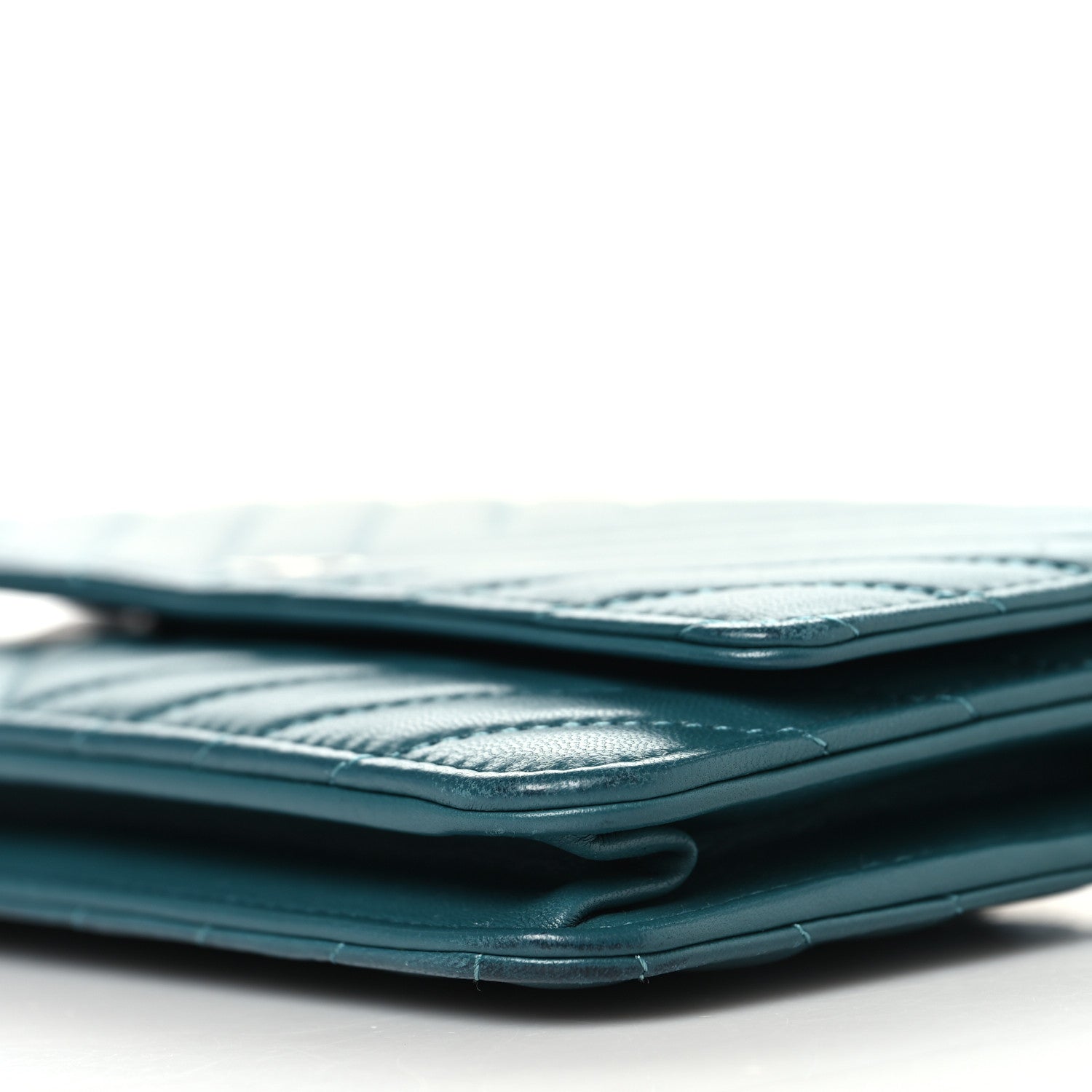 Chanel Lambskin Chevron Quilted Wallet On Chain WOC Turquoise 11 of 13
