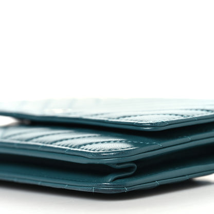 Chanel Lambskin Chevron Quilted Wallet On Chain WOC Turquoise 11 of 13