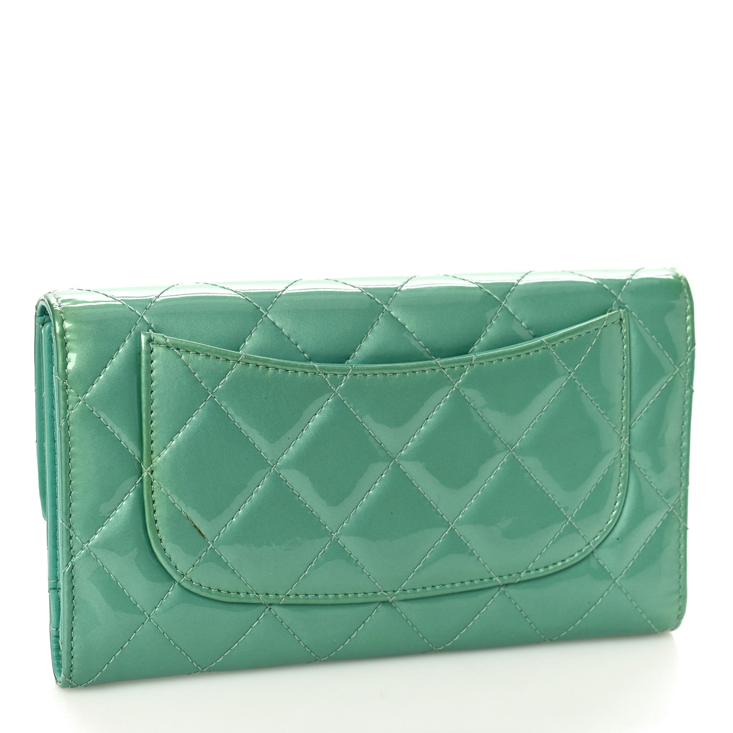 Chanel Patent Quilted Long Flap Wallet Green 3 of 10