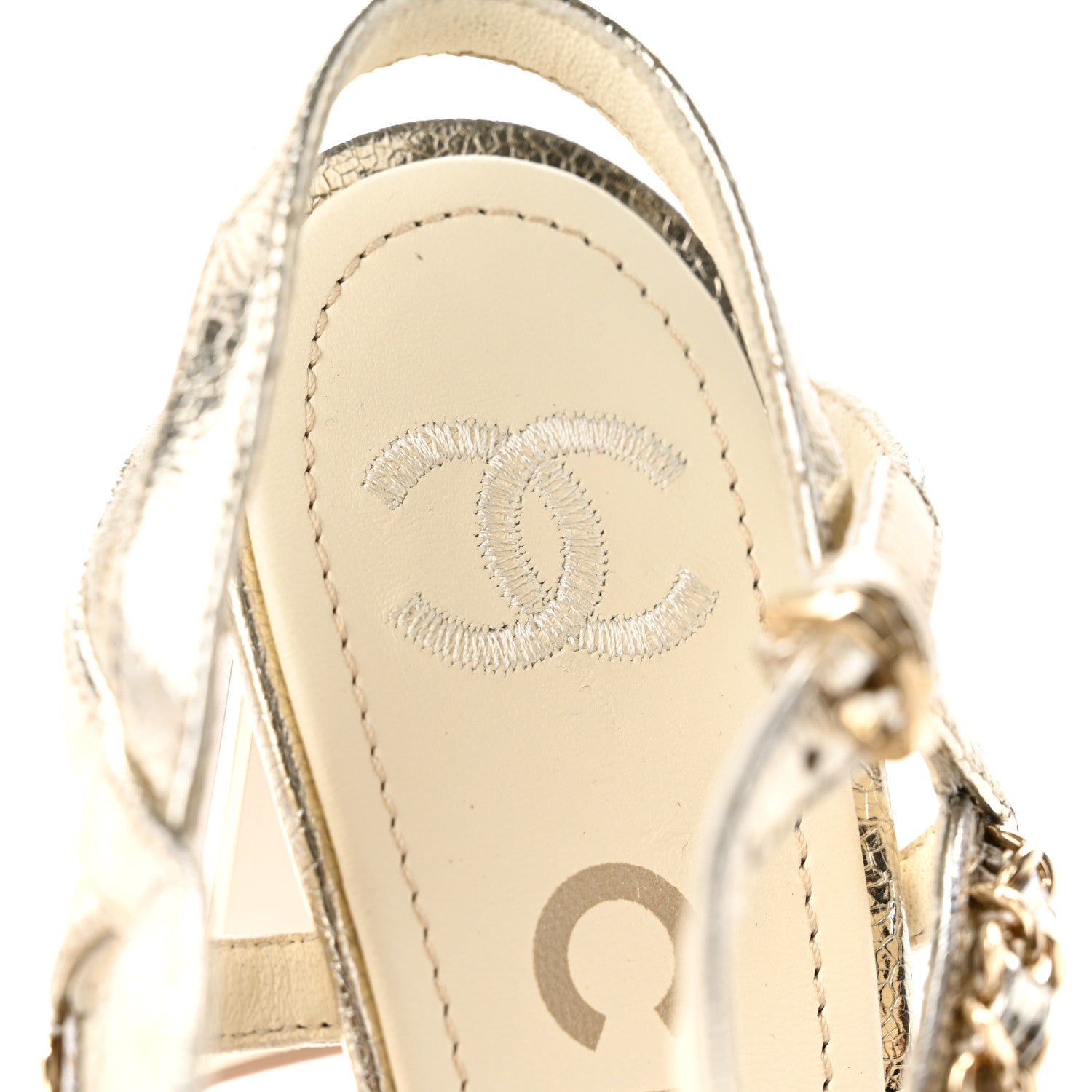 Chanel Lame Goatskin Chain Sandals 37.5 Gold 7 of 7