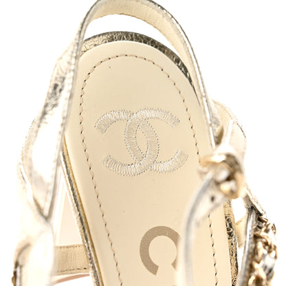 Chanel Lame Goatskin Chain Sandals 37.5 Gold 7 of 7