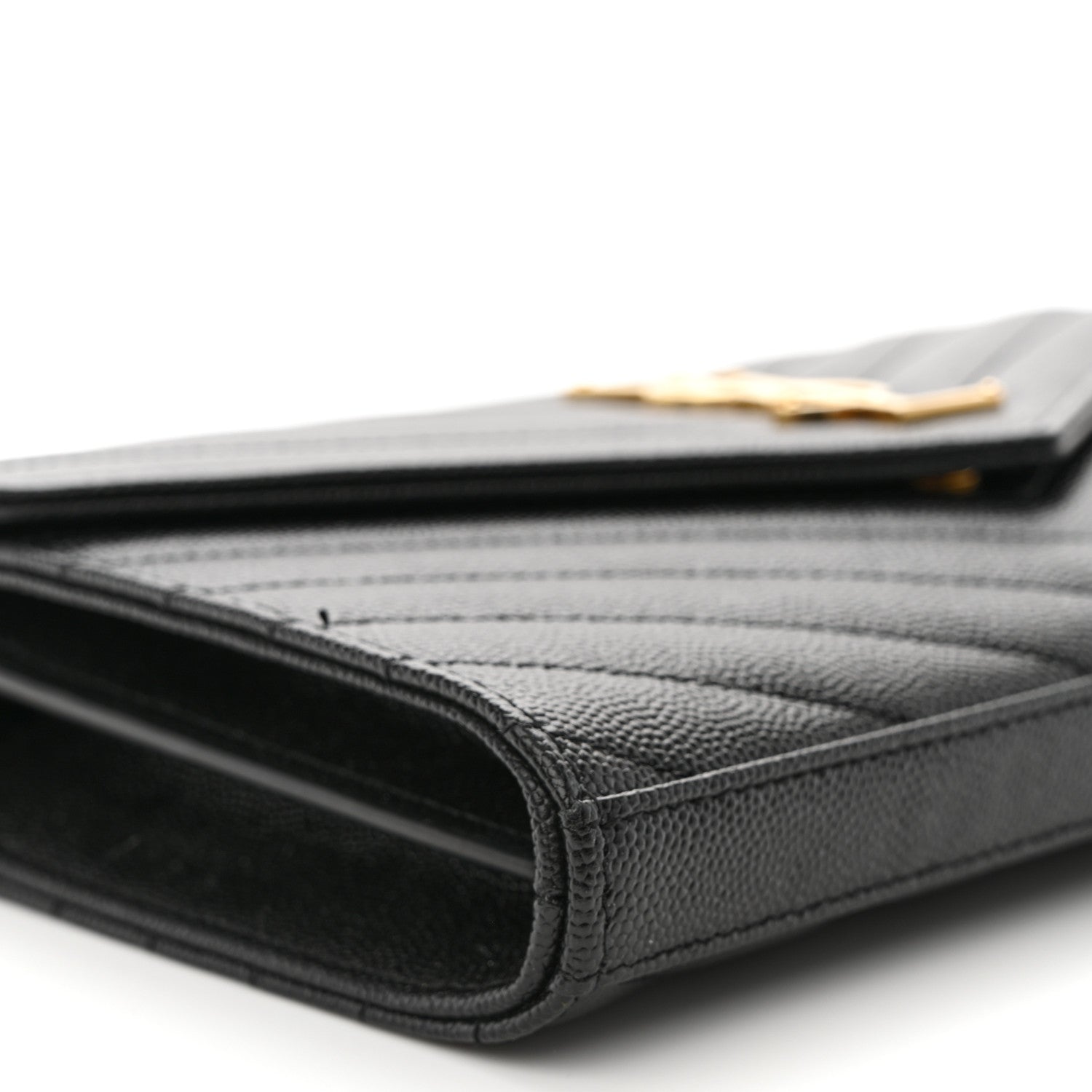 Saint Laurent Grain De Poudre Matelasse Chevron Monogram Chain Wallet Black 9 of 11