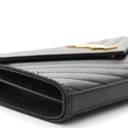 Saint Laurent Grain De Poudre Matelasse Chevron Monogram Chain Wallet Black 9 of 11