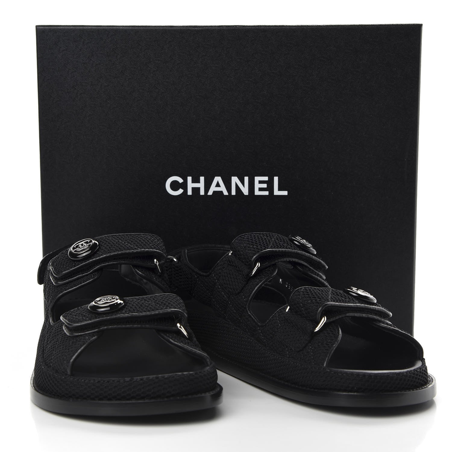 Chanel Mesh Velcro Dad Sandals 38.5 Black 10 of 10