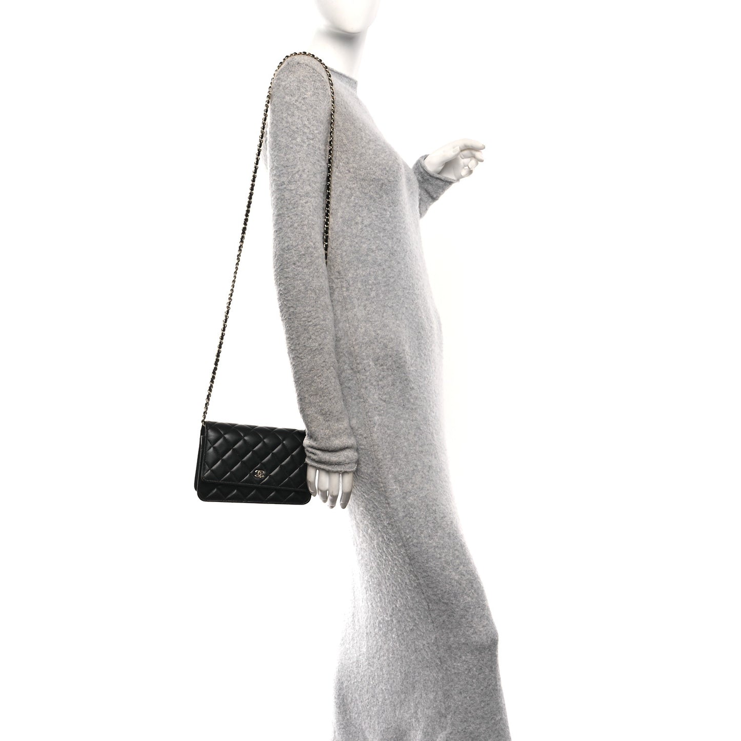Lambskin Quilted Wallet On Chain WOC Black