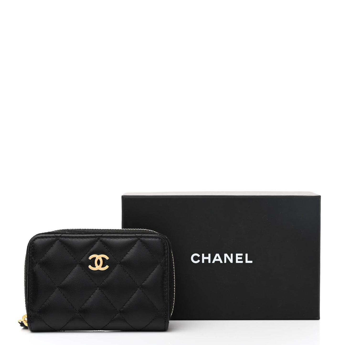 Lambskin Quilted Zip Coin Purse Black