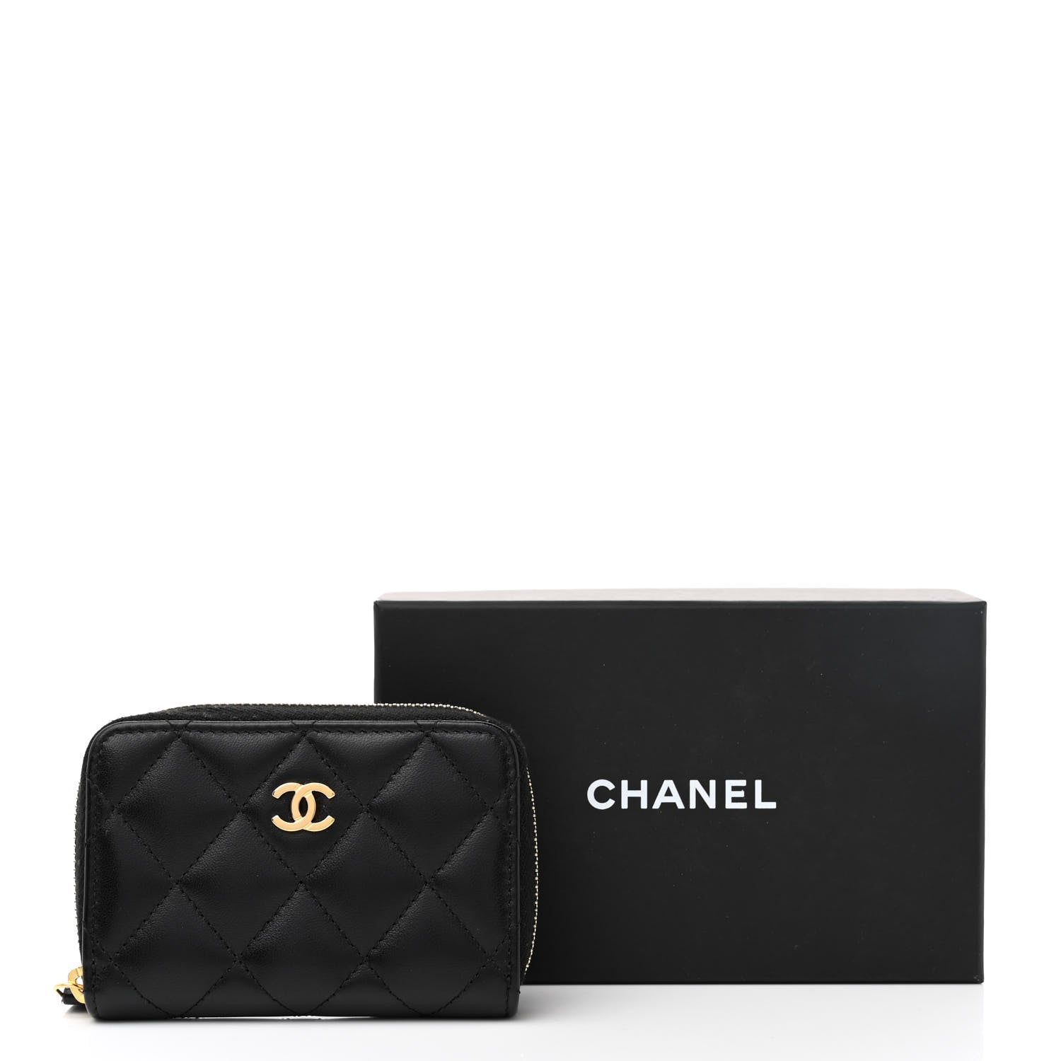 Chanel Lambskin Quilted Zip Coin Purse Black 9 of 9