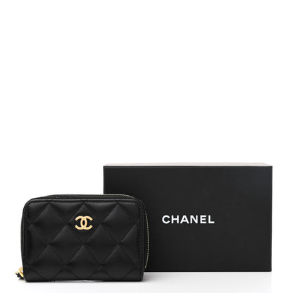 Chanel Lambskin Quilted Zip Coin Purse Black 9 of 9