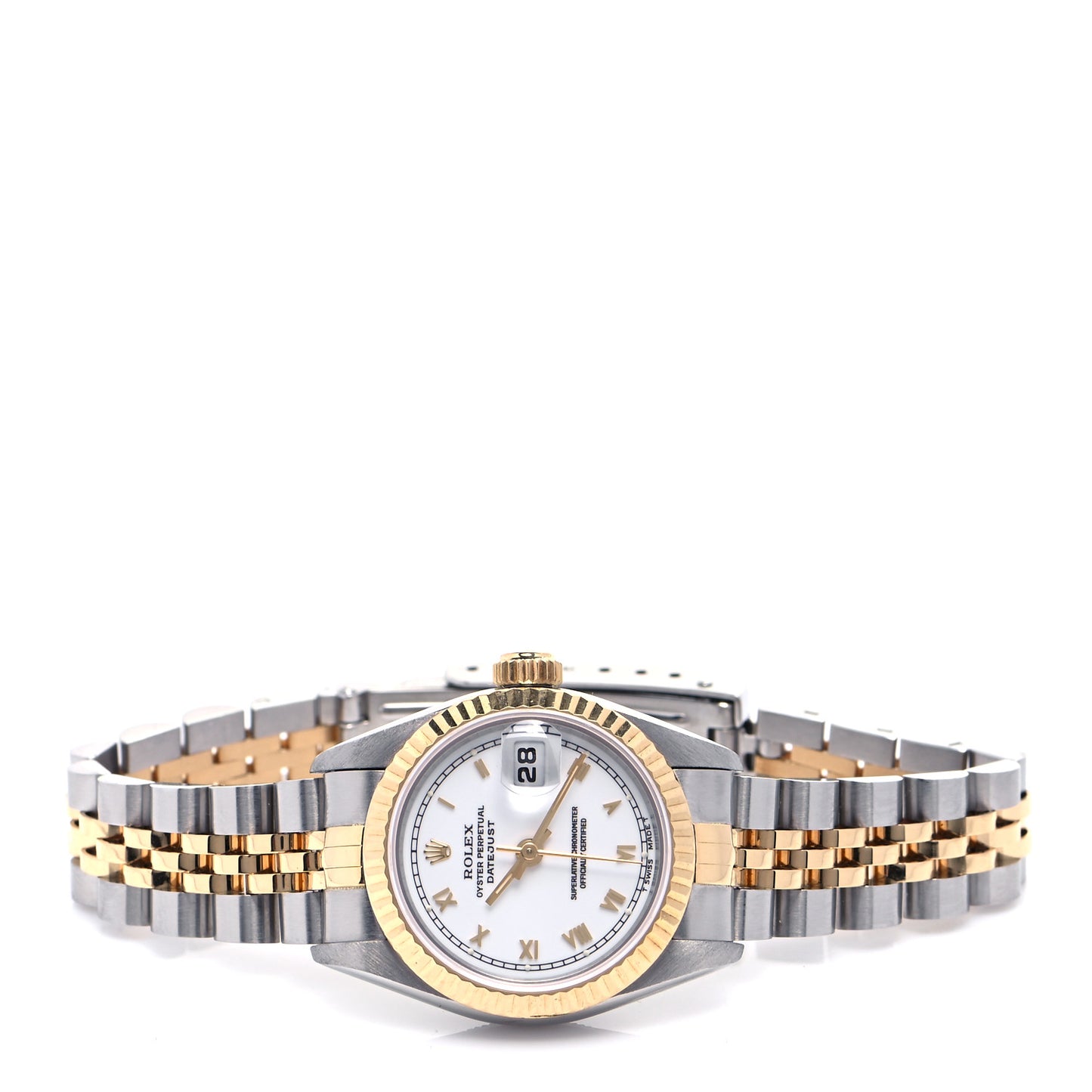Stainless Steel 18K Yellow Gold 26mm Oyster Perpetual Datejust Watch White Roman 69173