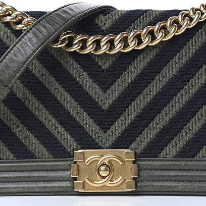 Chanel Fabric Chevron Braided Medium Boy Flap Black Dark Green 28 of 28