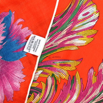 Hermes Cashmere Silk Tulipomanie Giant Pointe Triangle Scarf Vermillon Bleu Cobalt Fuschia 4 of 6