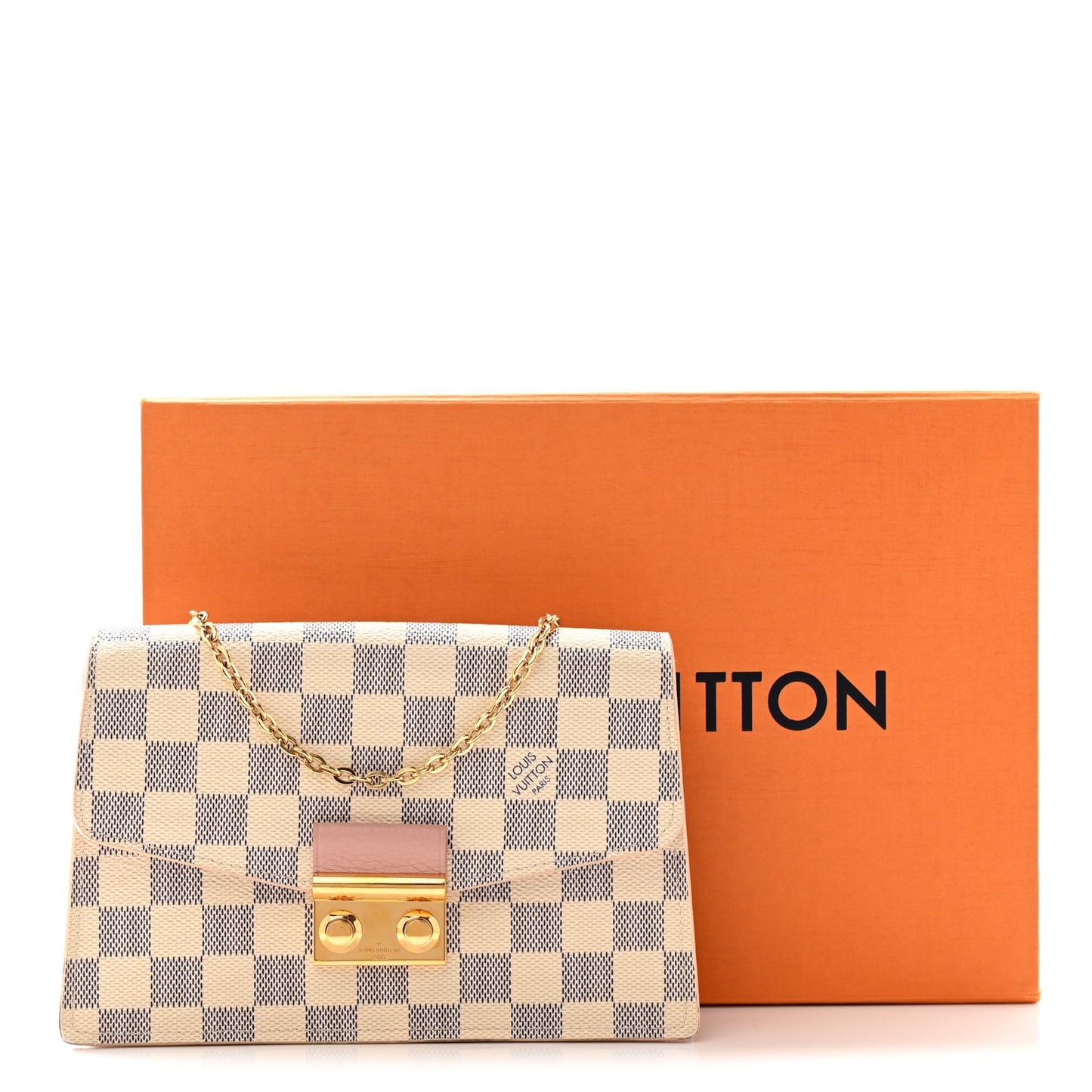 Damier Azur Croisette Chain Wallet Rose Ballerine