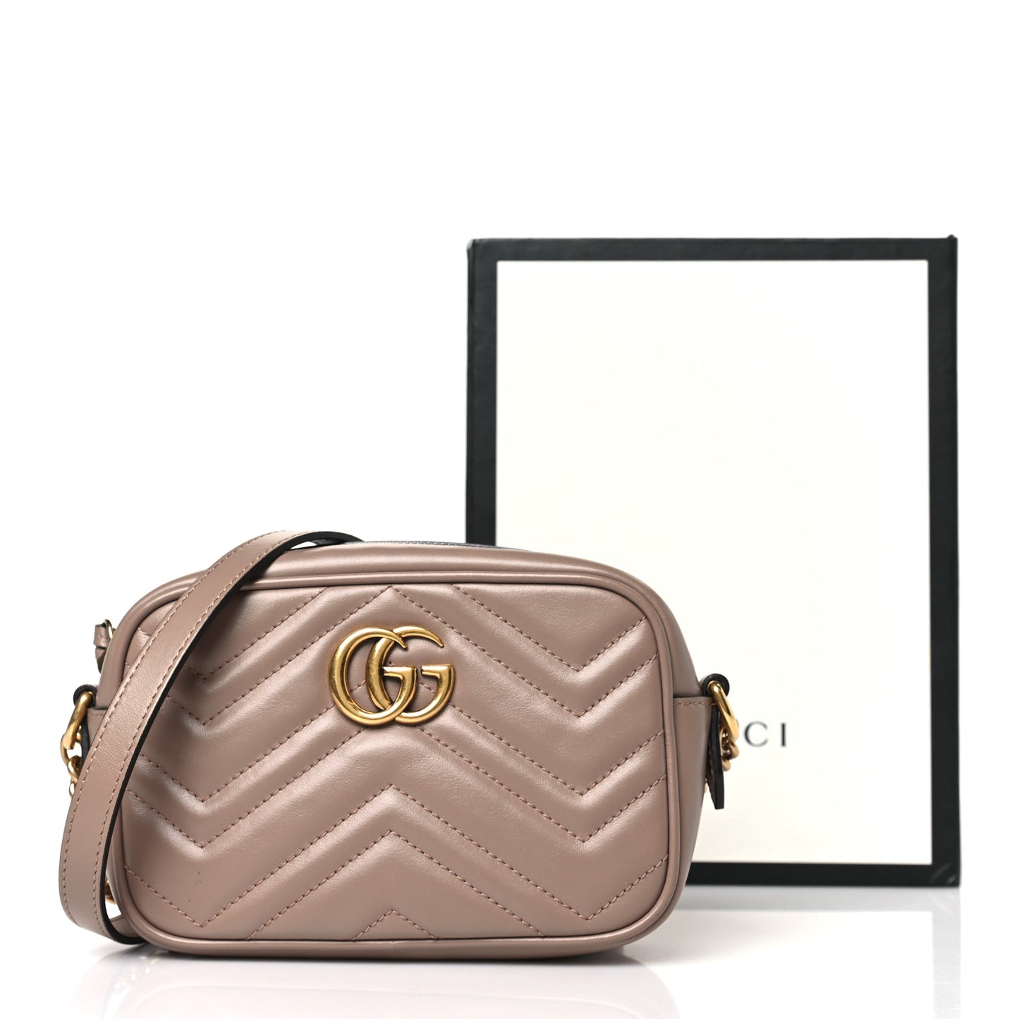 Calfskin Matelasse Mini GG Marmont Chain Shoulder Bag Porcelain Rose