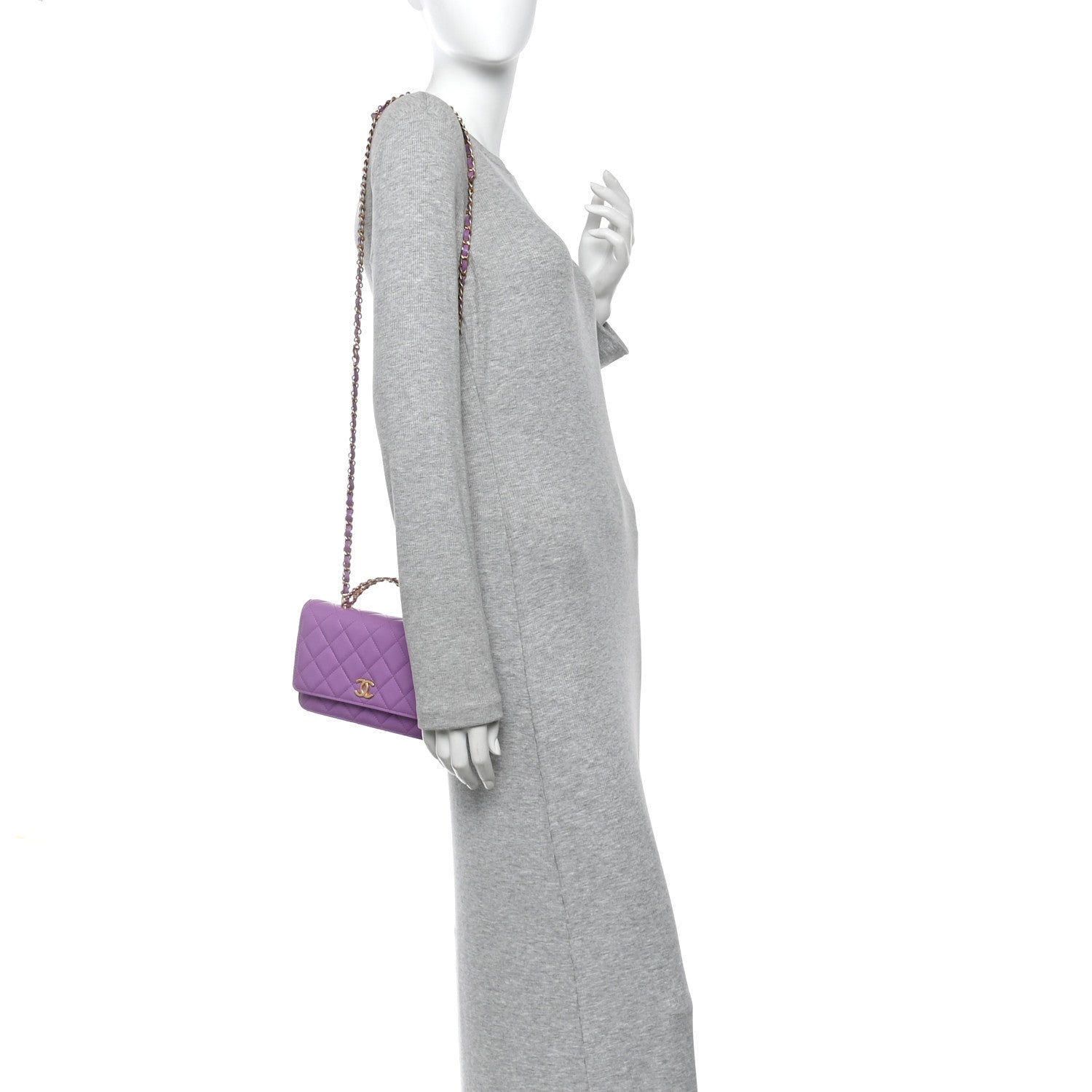 Chanel Lambskin Quilted Pick Me Up Wallet On Chain WOC Purple 2 of 14