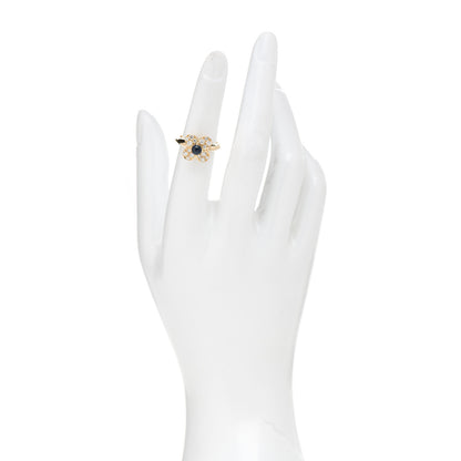 Van Cleef & Arpels 18K Yellow Gold Diamond Blue Sapphire Trefle Ring 50 5.25 2 of 5