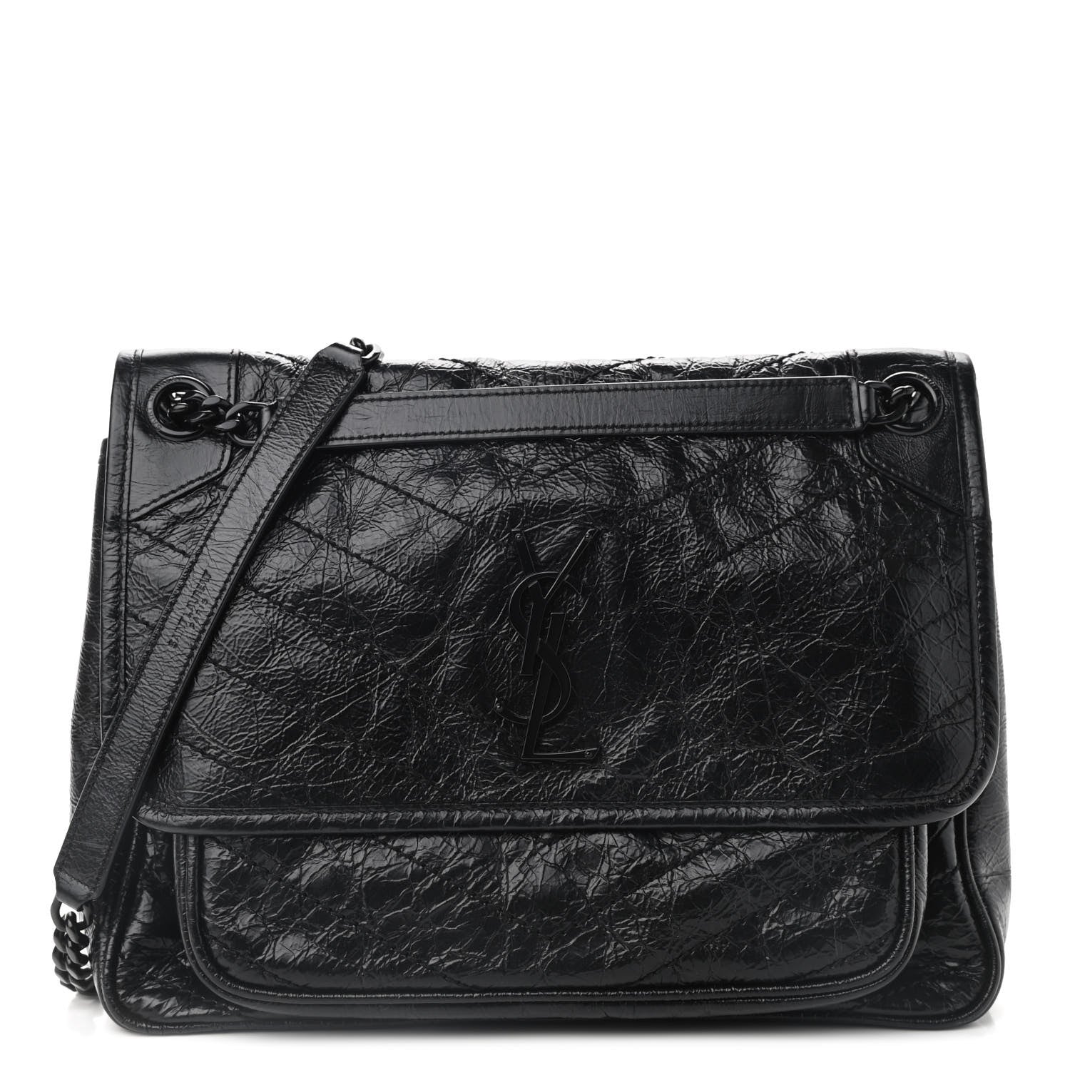 Saint Laurent Crinkled Calfskin Matelasse Monogram Medium Niki Chain Satchel Black 1 of 9