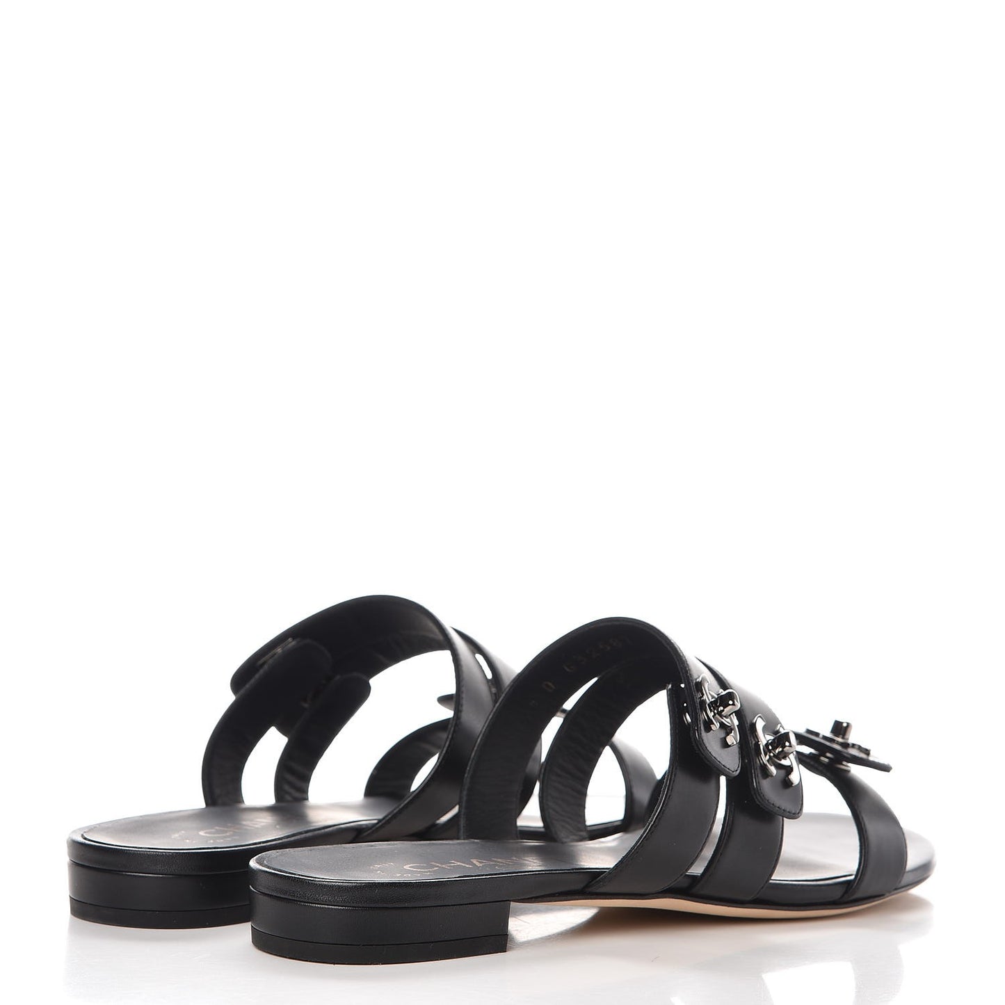 Calfskin CC Turnlock Mule Sandals 38 Black