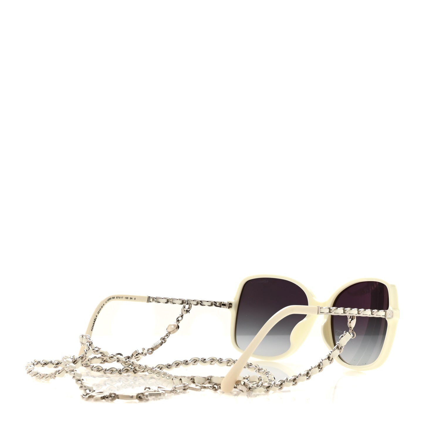 Acetate Metal Lambskin Square Chain Sunglasses 5210-Q-A White