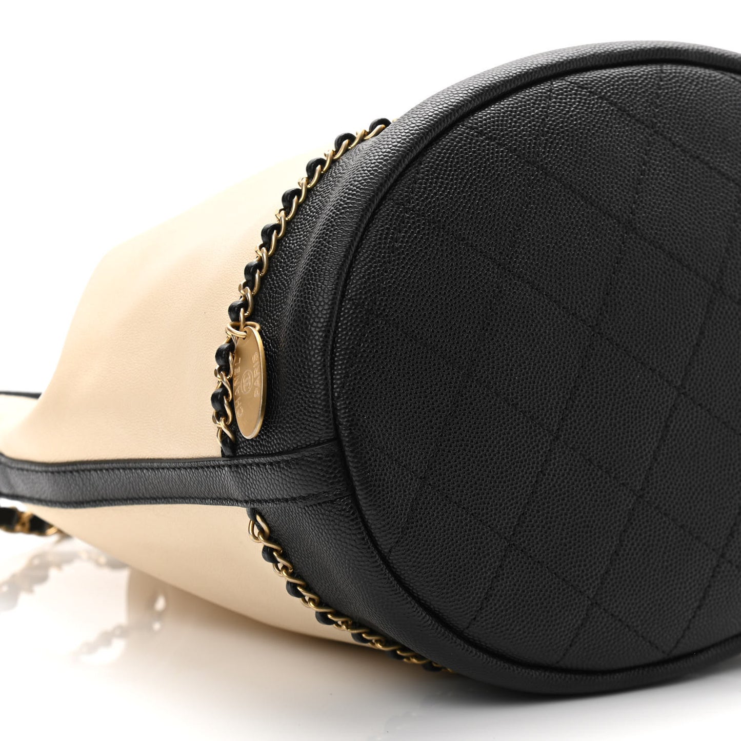 Lambskin Caviar Lovely Chains Drawstring Bag Beige Black