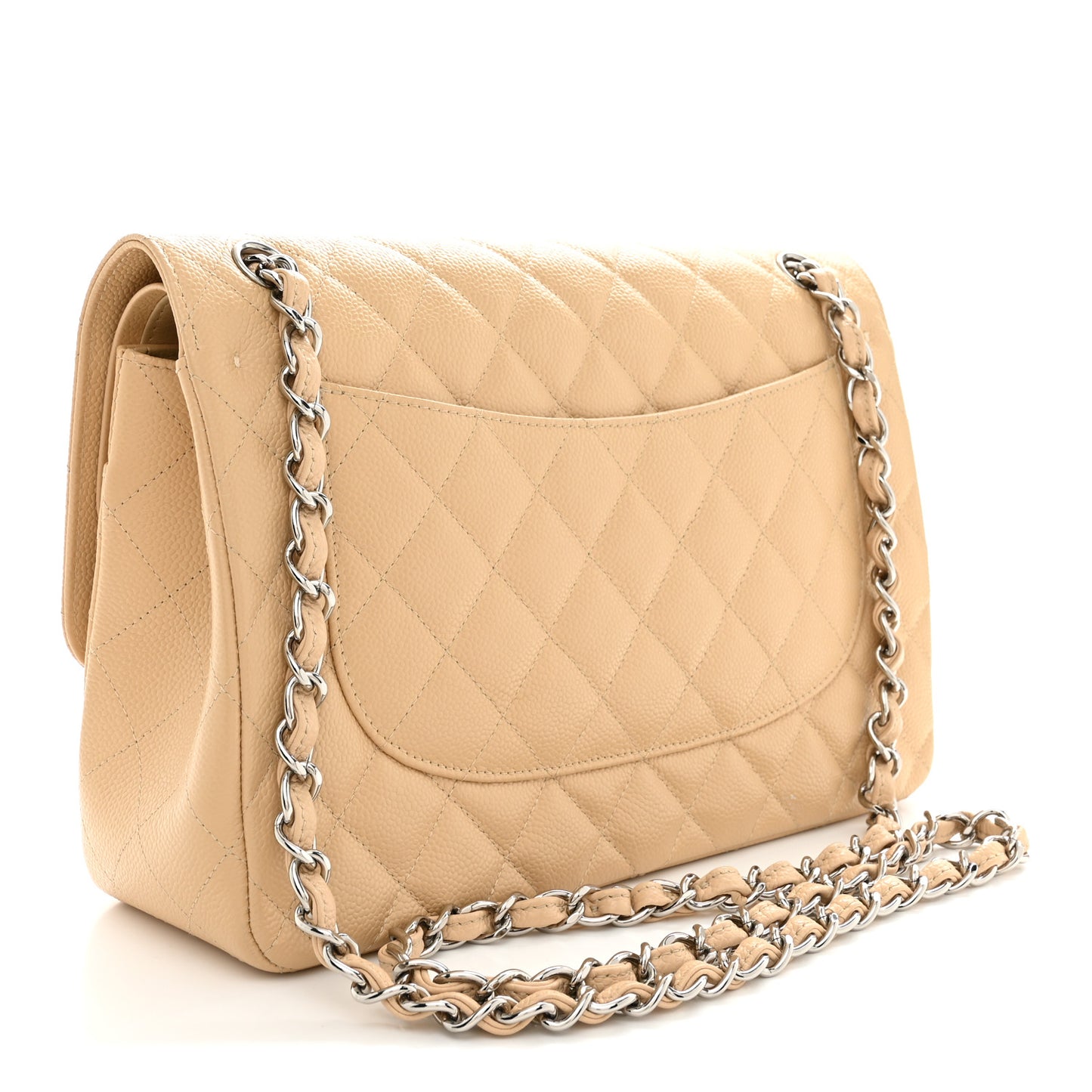 Caviar Quilted Jumbo Double Flap Light Beige