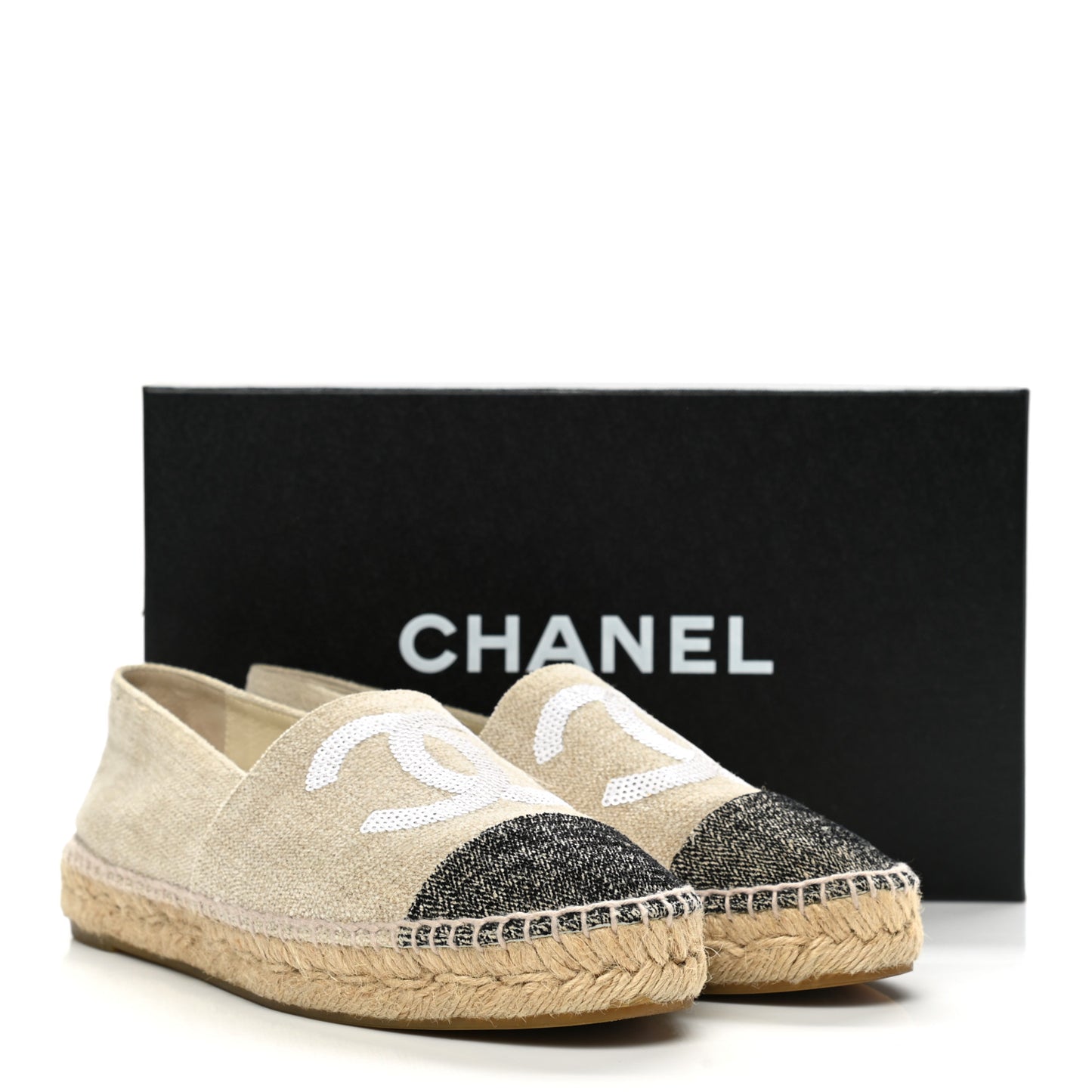Toile Sequin CC Espadrilles 38 Beige Black