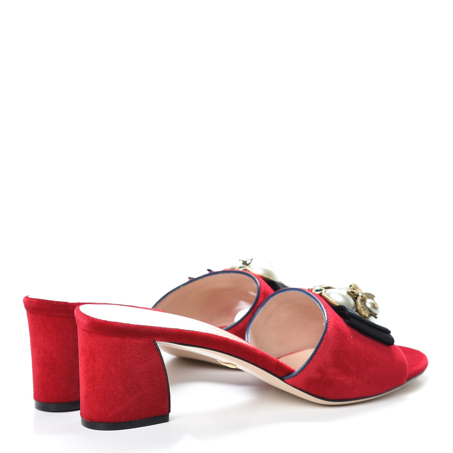 Velvet Etoile Pearl Embellished Mid Heel Slide Sandals 39 Hibiscus Red Black Blue Agata