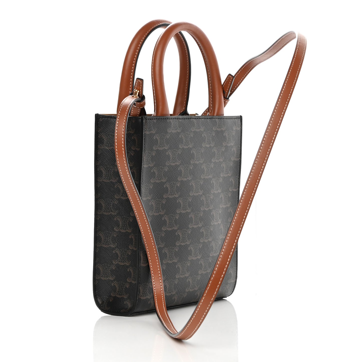 Triomphe Canvas Calfskin Mini Vertical Cabas Tan