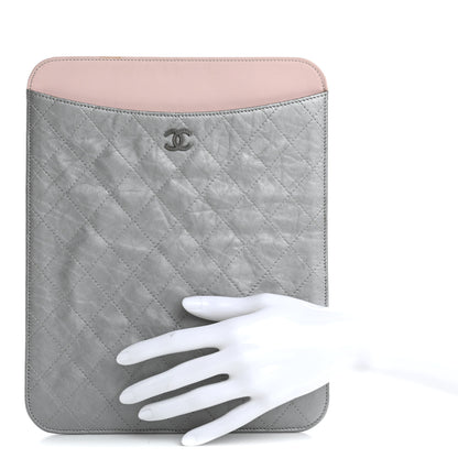 Chanel Metallic Aged Calfskin Brilliant iPad Case Silver 2 of 12