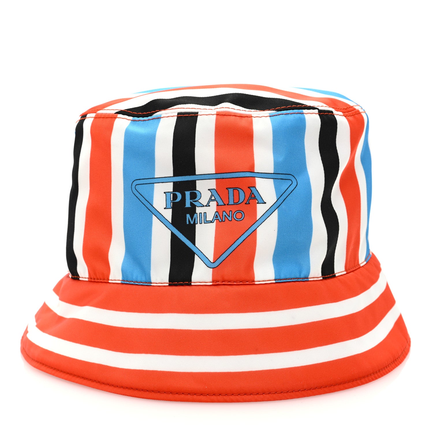 Prada Re-Nylon Logo Striped Womens Bucket Hat L Arancio Mare 3 of 8