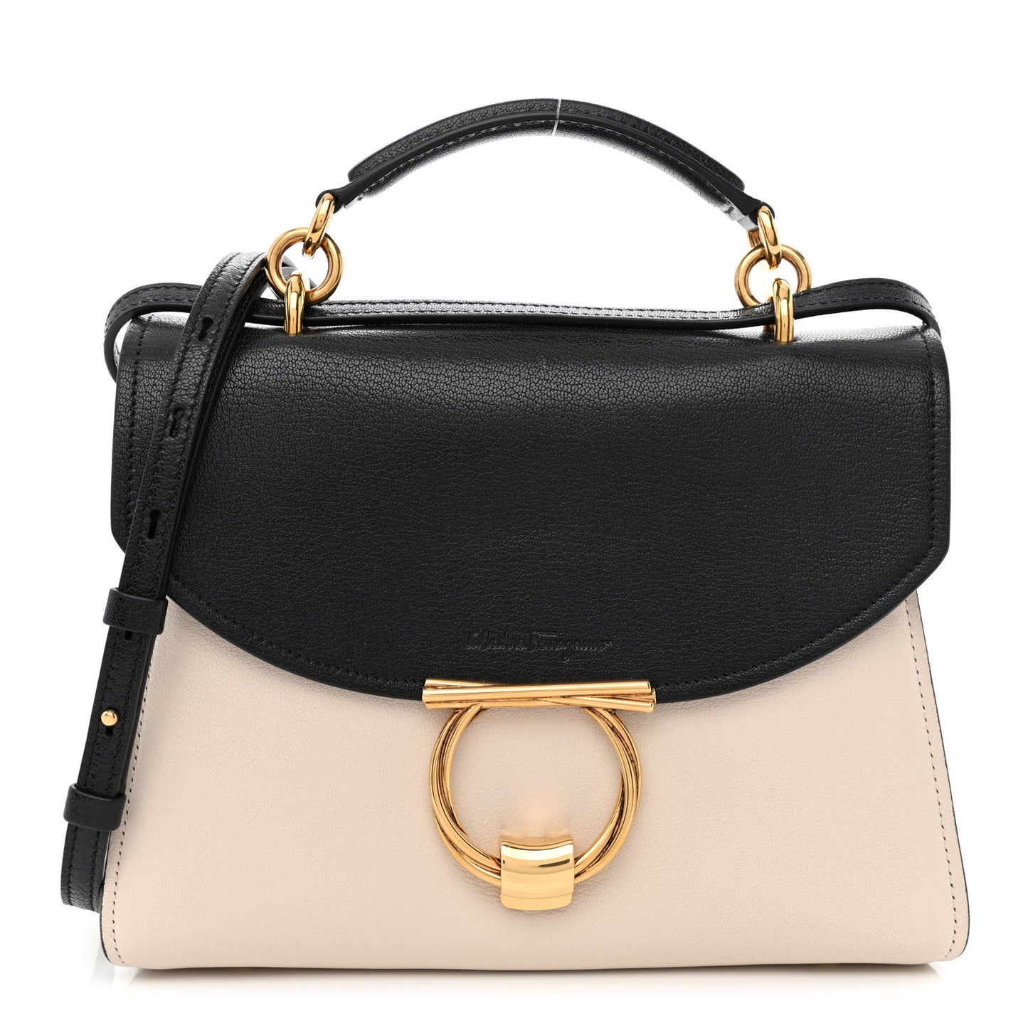 Calfskin Small Margot Top Handle Satchel Bone Black