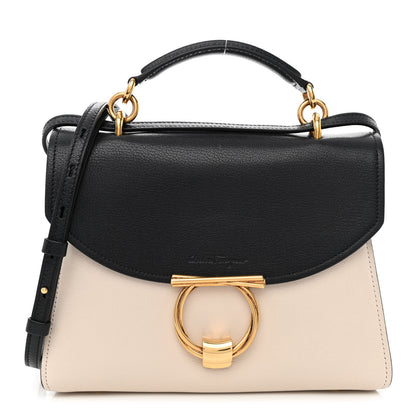 Salvatore Ferragamo Calfskin Small Margot Top Handle Satchel Bone Black 1 of 10