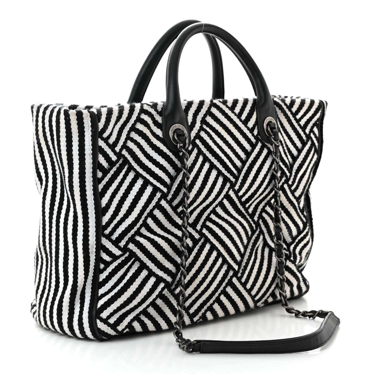 Chanel Woven Canvas Large Easy Shopping Tote Black White 3 of 12