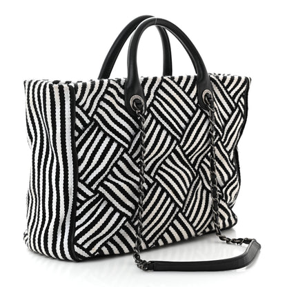 Chanel Woven Canvas Large Easy Shopping Tote Black White 3 of 12