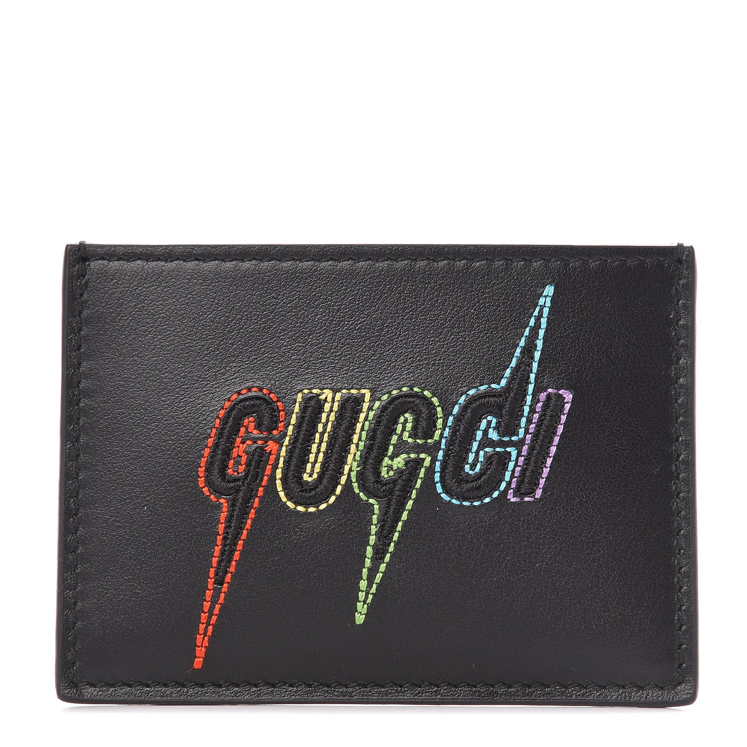 Gucci Calfskin Blade Embroidered Card Case Black 1 of 7