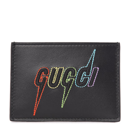 Gucci Calfskin Blade Embroidered Card Case Black 1 of 7