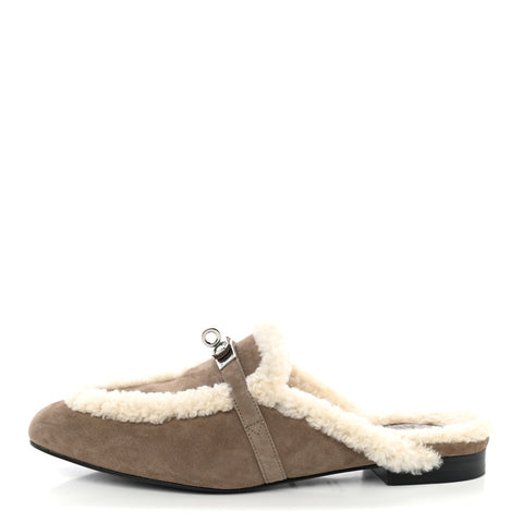Suede Goatskin Shearling Womens Oz Mules 39 Etoupe Ecru