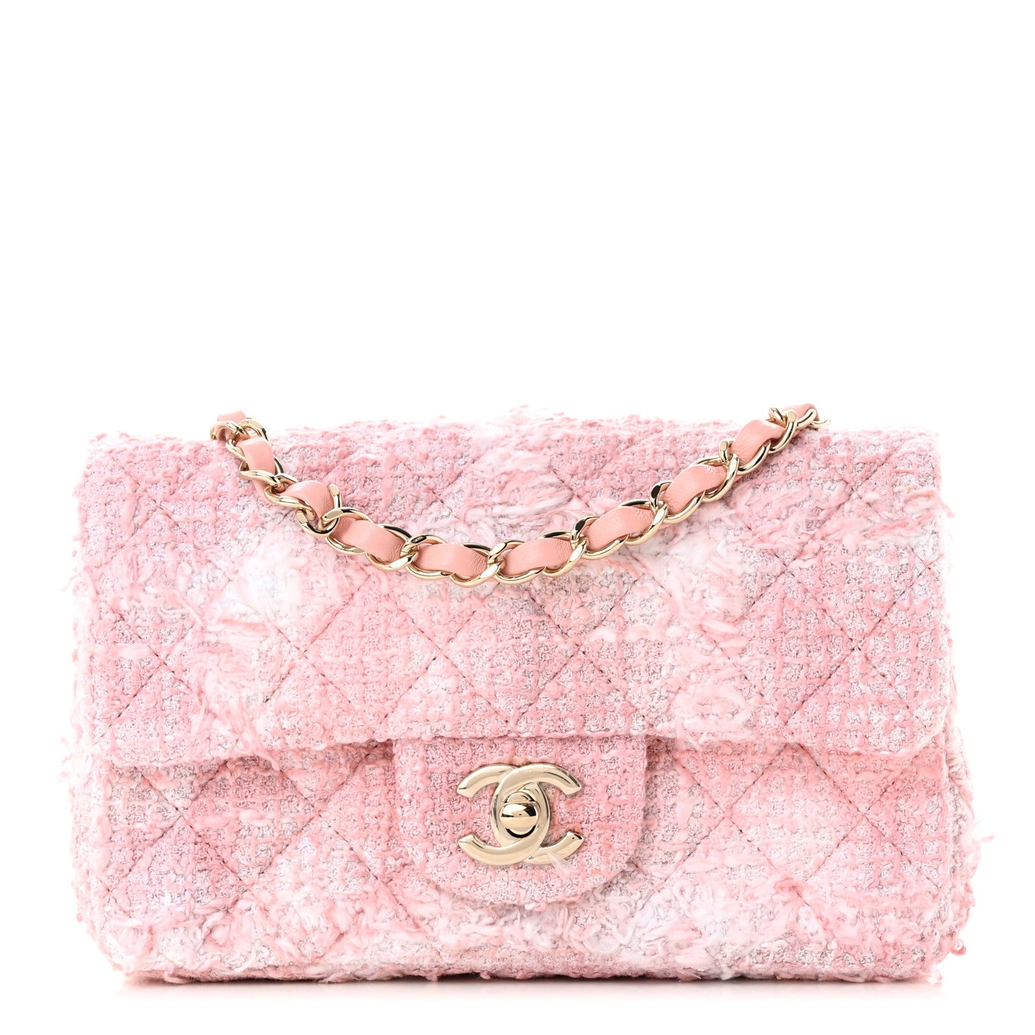 Chanel Tweed Quilted Mini Rectangular Flap Light Pink White 1 of 11