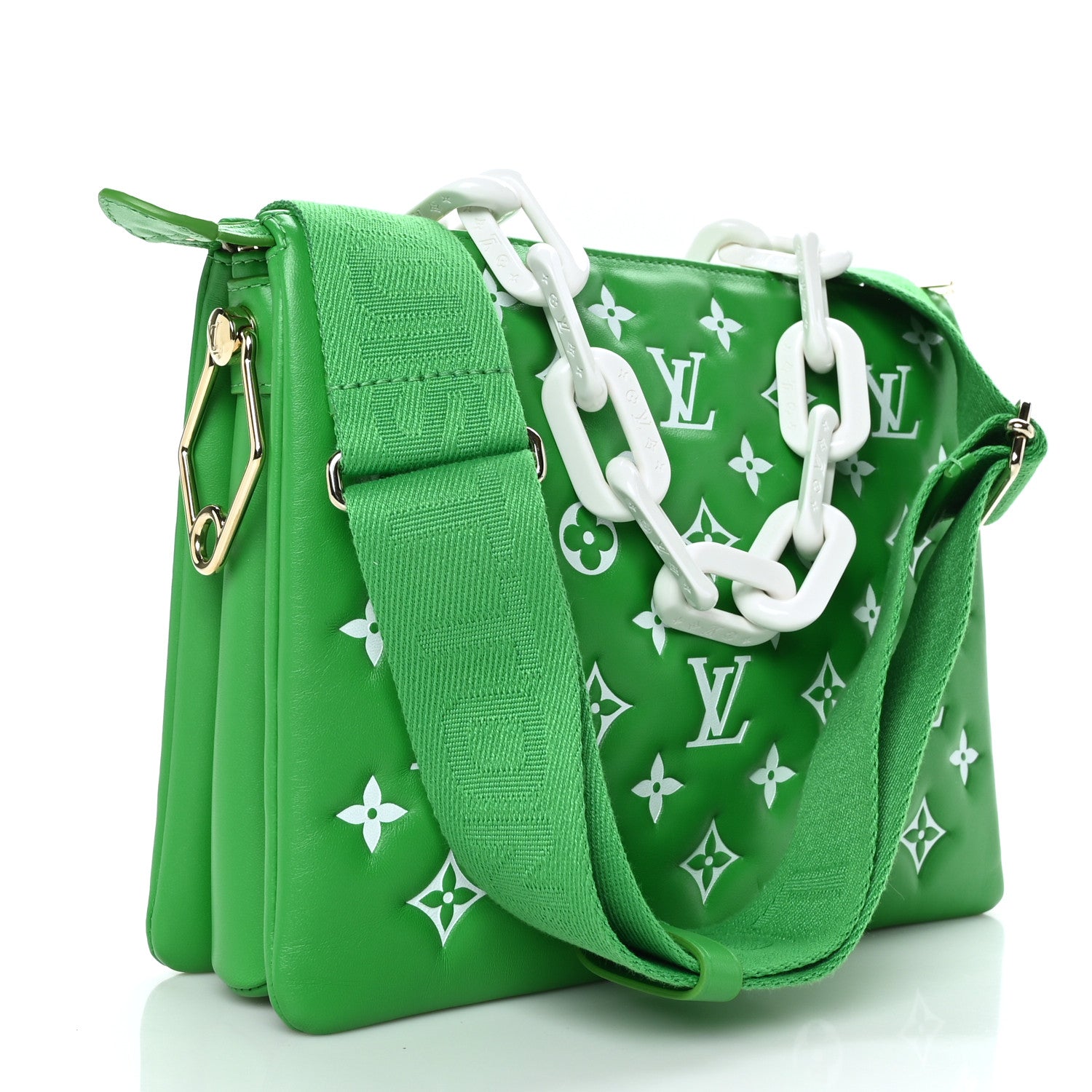 Louis Vuitton Lambskin Embossed Monogram LV Match Coussin PM Green White 3 of 10