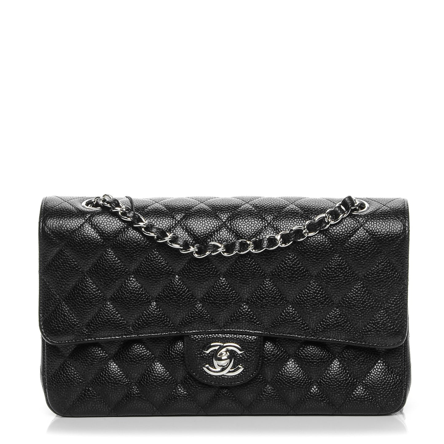 Caviar Quilted Medium Double Flap Black