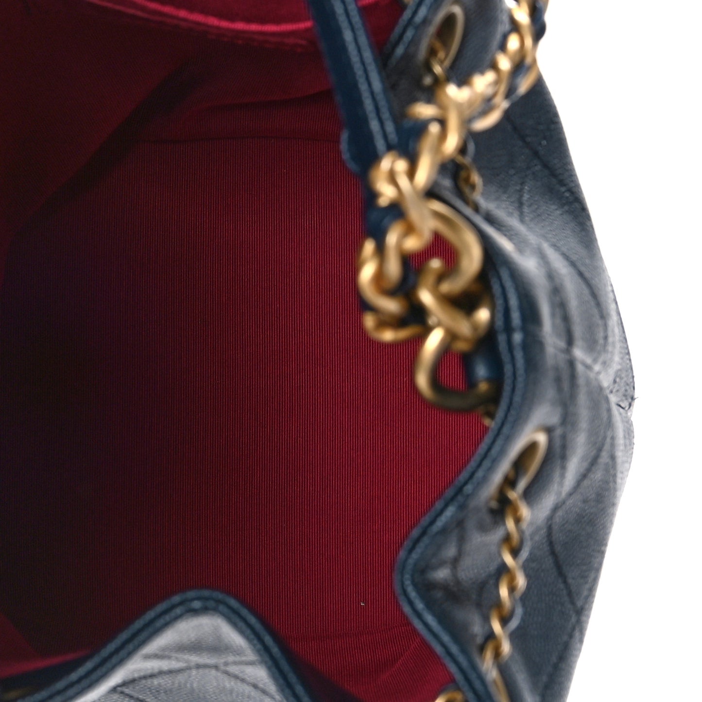 Caviar Quilted Fashion Therapy Bucket Drawstring Bag Navy