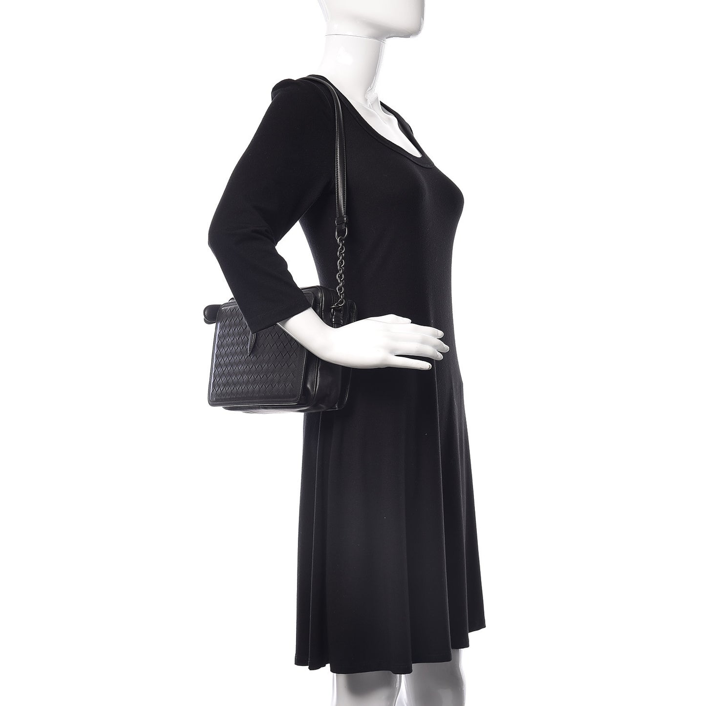 Nappa Intrecciato Medium Camera Shoulder Bag Black