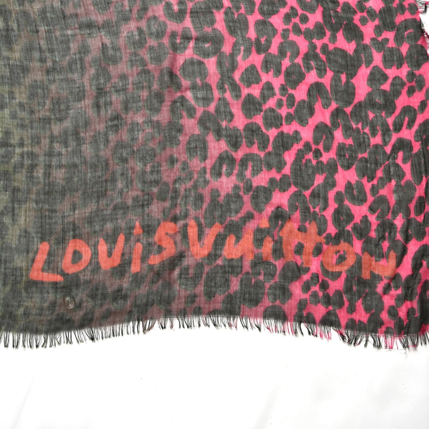 Cashmere Silk Leopard Blurry Leo Stole Kaki